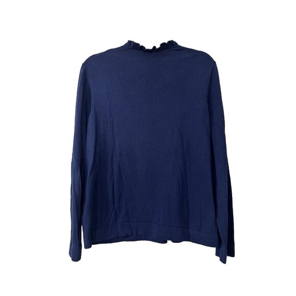 J.Crew Navy Ruffle Neck Sweater XL Button Detail Preppy Romantic Fall Layer - Picture 2 of 8